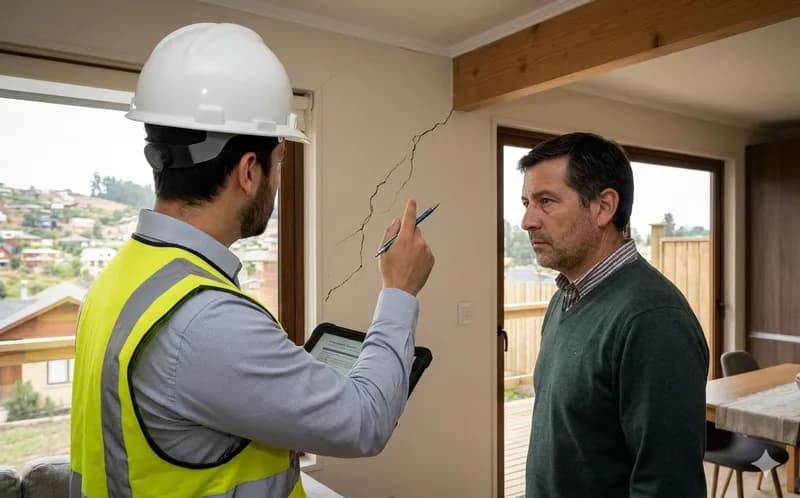 Revisión de grieta en vivienda después de un sismo en Antofagasta
